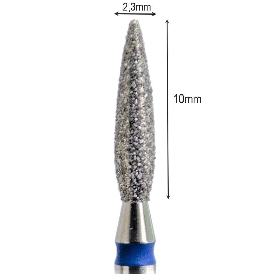 Flame Diamond Drill Bit 2.3mm Red/Blue, Elongated Tip (Kmiz)