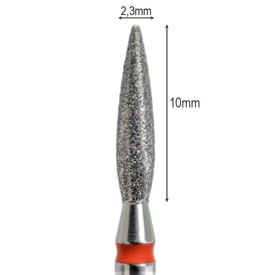 Flame Diamond Drill Bit 2.3mm Red/Blue, Elongated Tip (Kmiz)