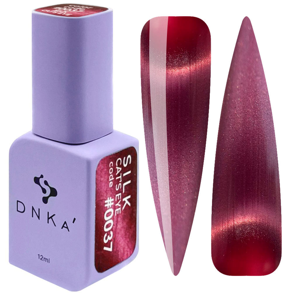 DNKa Cat Eye Silk 0037 ruby red magnetic gel polish cat eye nail design