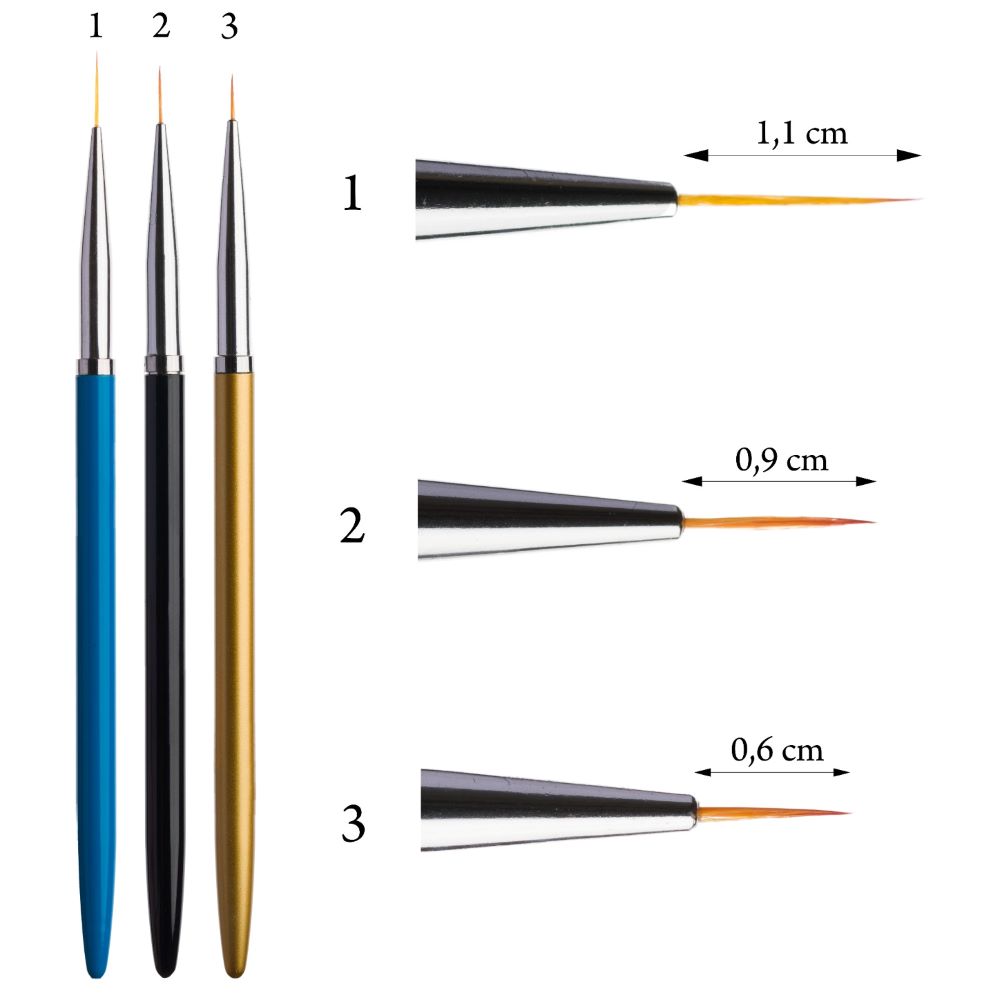 Kit 3 Nail Art brushes