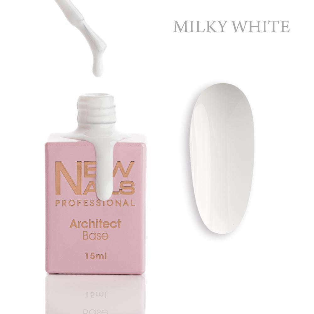 New Nails Professional Architect Base Milky White 15 ml, opaque white rubber base gel for natural nail reinforcement