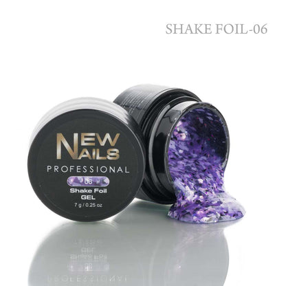 Professional purple Shake Foil Gel nail art transfer flakes in a 7g container for decorative manicure designs.