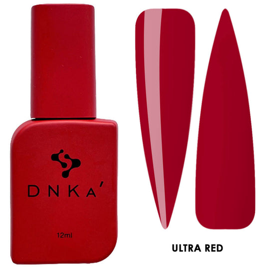 12ml bottle of DNKa' Gel Polish Ultra Red, high-pigment red gel polish in a Soft Touch velvet jar