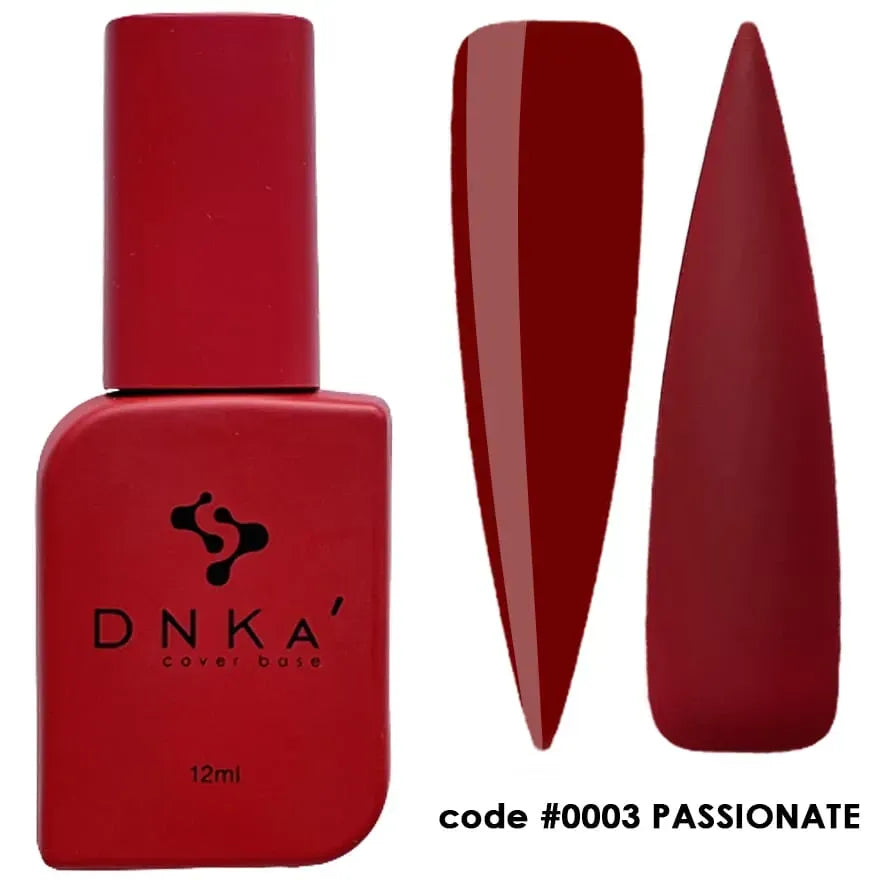 DNKa’ Cover Base 0003 Passionate red colored rubber base 12 ml with nail color swatches
