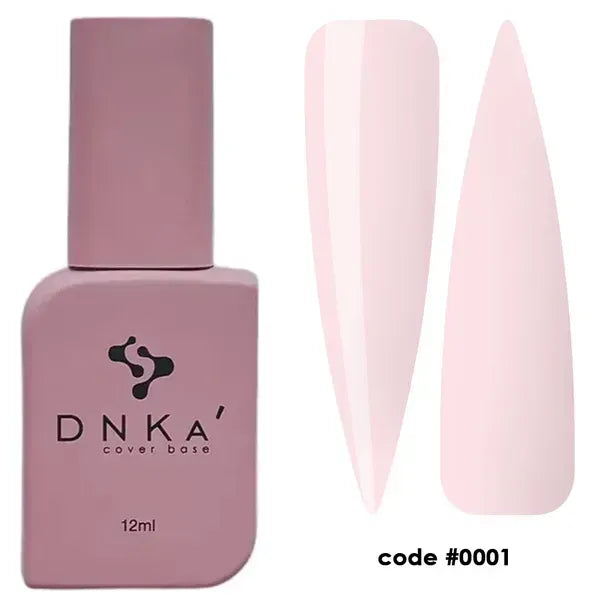 DNKa Fast Gel #0001 Euterpe milky pink liquid builder gel bottle and color swatch