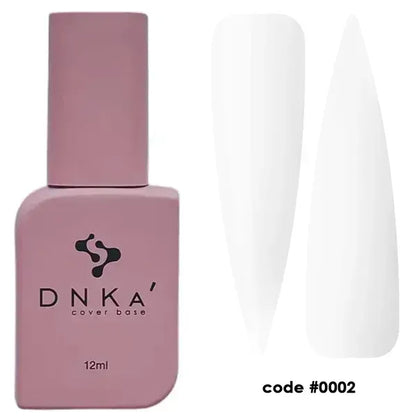 DNKa Fast Gel #0002 Calliope milky white liquid builder gel bottle and color swatch