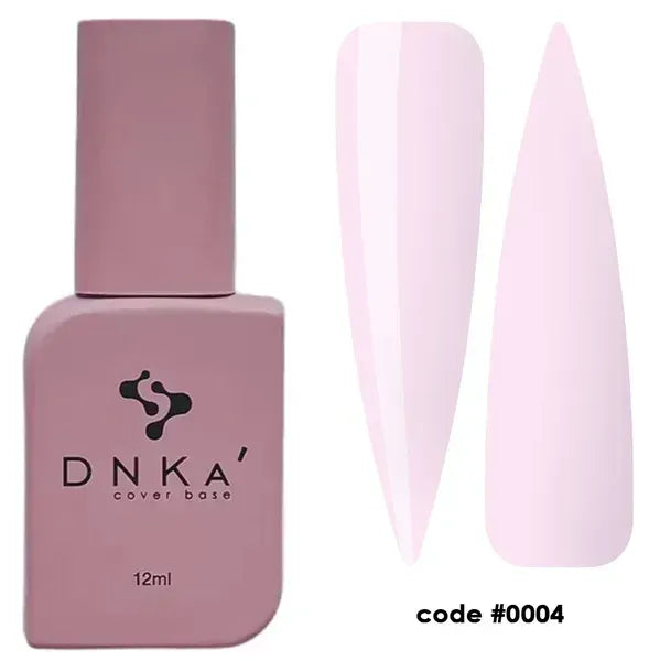 DNKa Fast Gel #0004 Thalia pale milky pink liquid builder gel bottle and color swatch