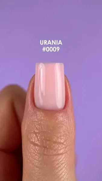 DNKa Fast Gel #0009 Urania pale nude pink liquid builder gel on natural nail