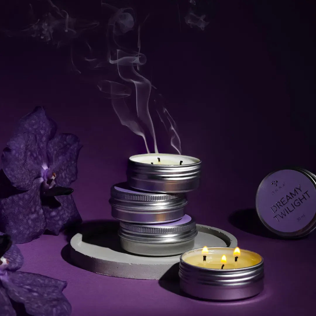DNKa massage candle melting into nourishing oil for spa treatments
