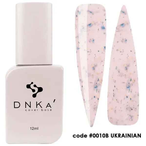 DNKa Rubber Base French 0010B Ukrainian milky pink rubber base with multicolor confetti flakes 12 ml