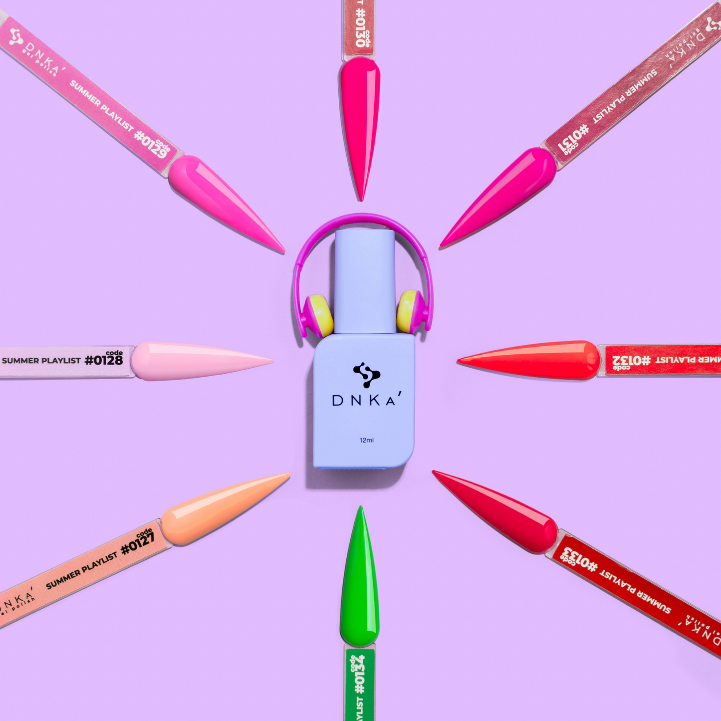 DNKa Summer Playlist gel polish collection featuring vibrant neon summer nail colors