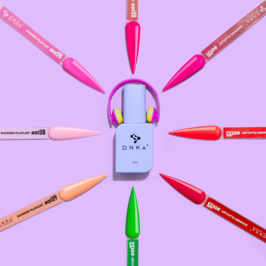 DNKa Summer Playlist gel polish collection featuring vibrant neon summer nail colors