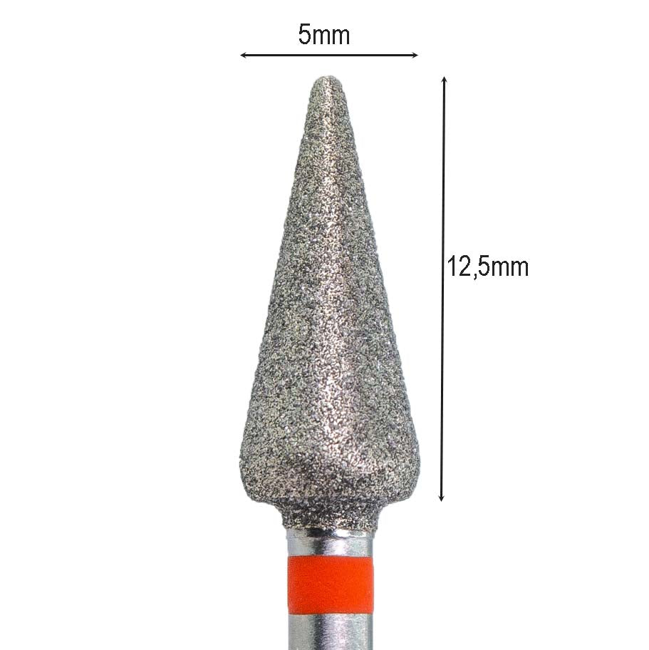 KMIZ 5 mm cone diamond pedicure drill bit with red fine-grit band and 12.5 mm working length