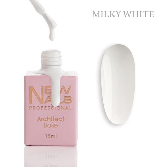 New Nails Professional Architect Base Milky White 15 ml, opaque white rubber base gel for natural nail reinforcement