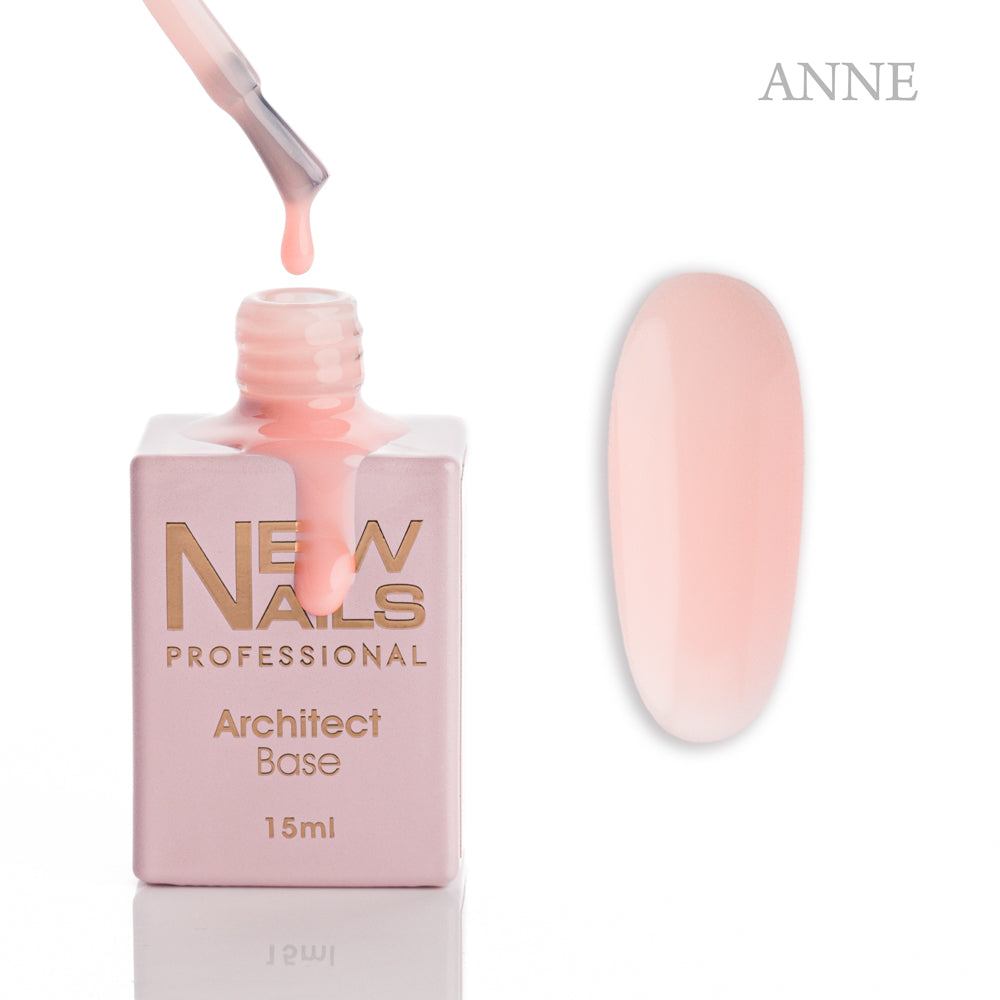 New Nails Professional Architect Base Anne 15 ml, milky peach rubber base gel for natural nail reinforcement