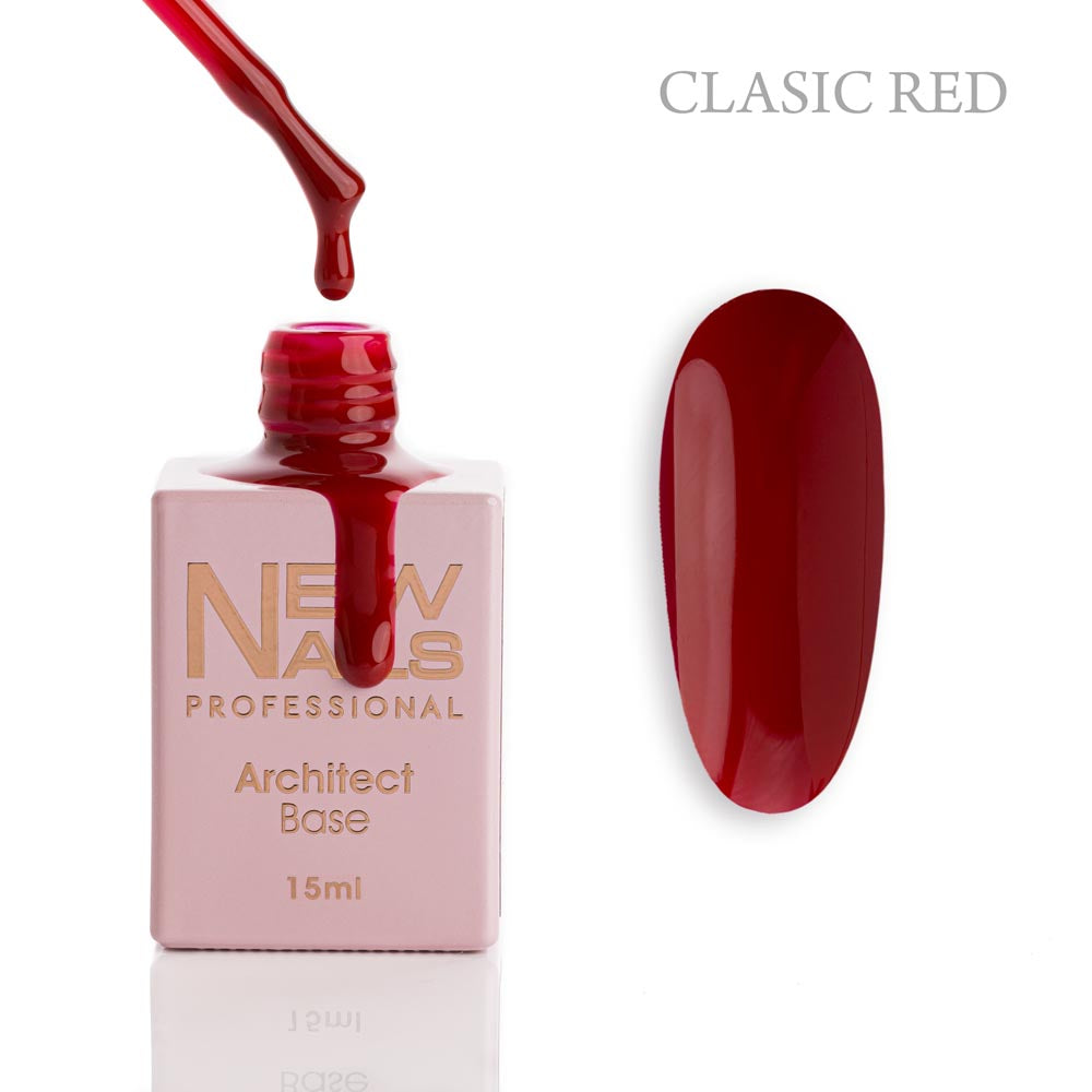 New Nails Professional Architect Base Classic Red 15 ml, red rubber base gel for natural nail reinforcement